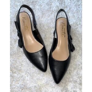 Nanette LePore Black Slingback kitten heals siz 7 EUC